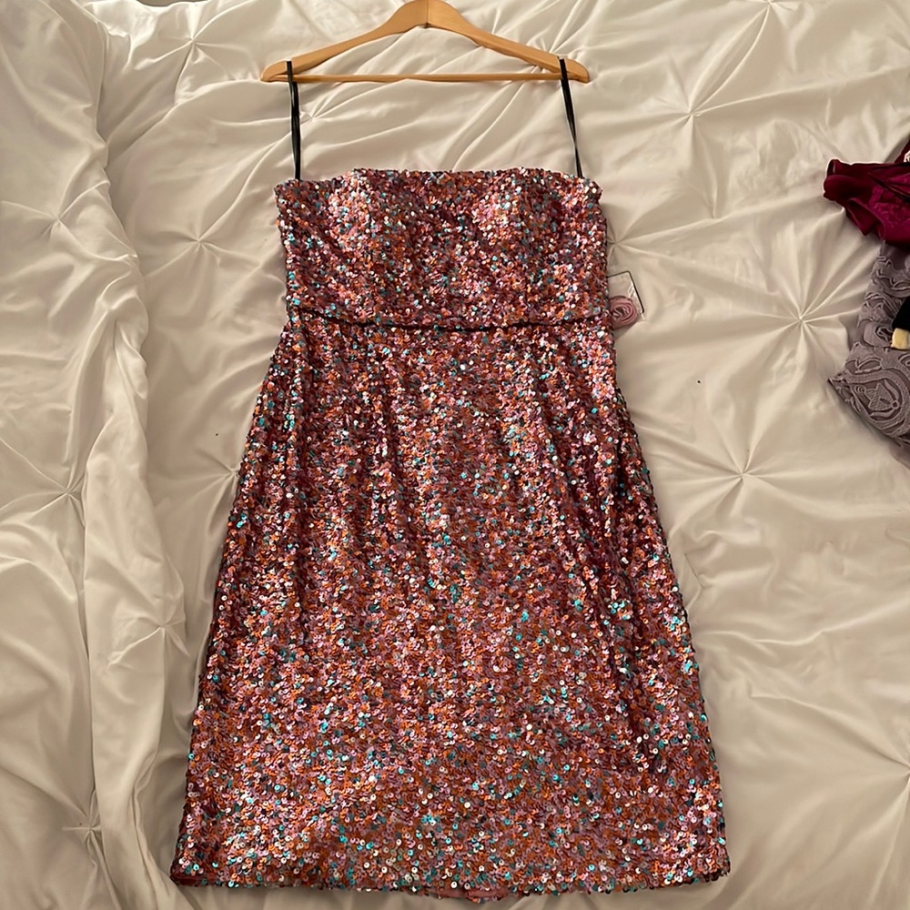 Strapless pink sequin dress